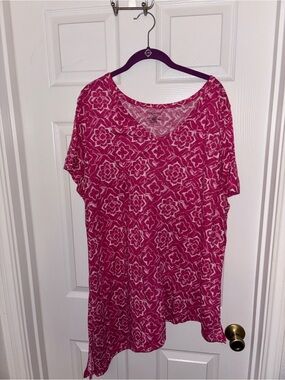 Lane Bryant Magenta & White V-Neck Geometric Tunic